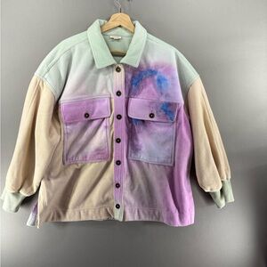 ANTHROPOLOGIE PILCRO micro fleece ButtonFront shirt Jacket Coat M Watercolor